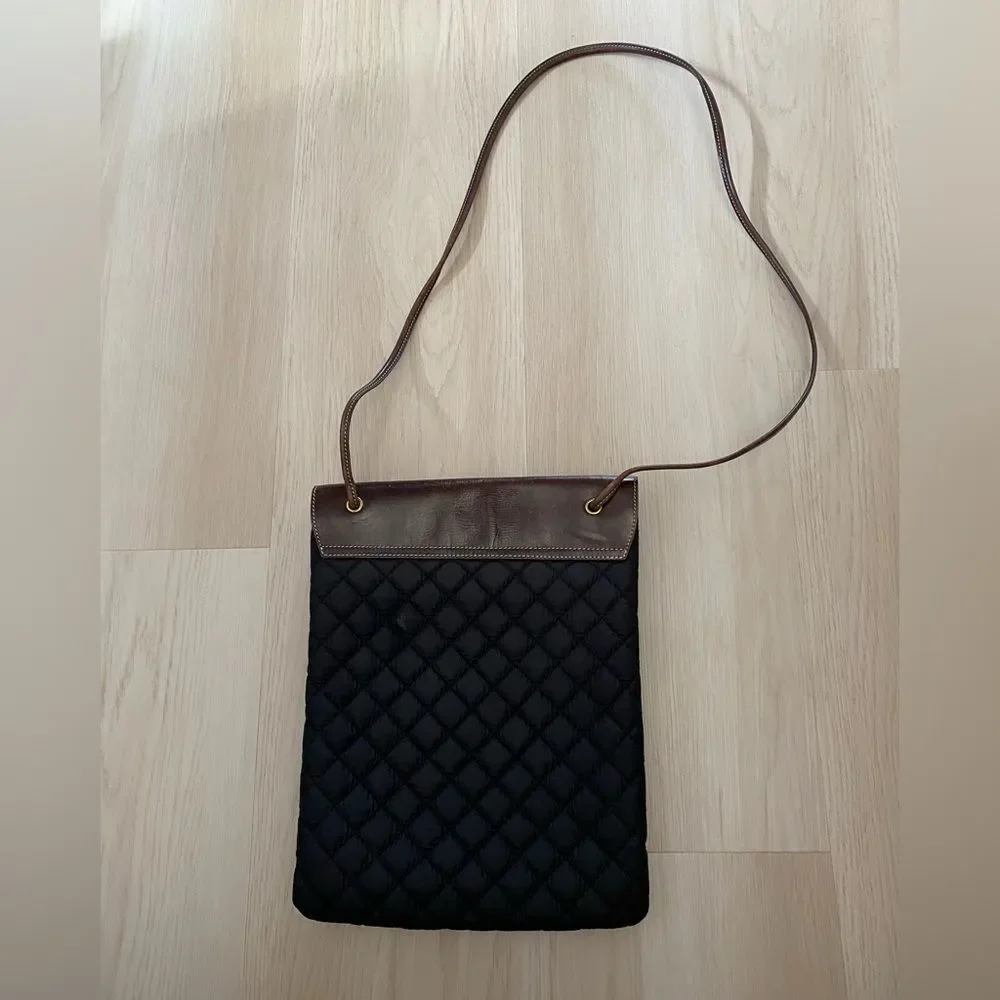 Lands End Quilted Crossbody Shoulder Bag in Black and Brown